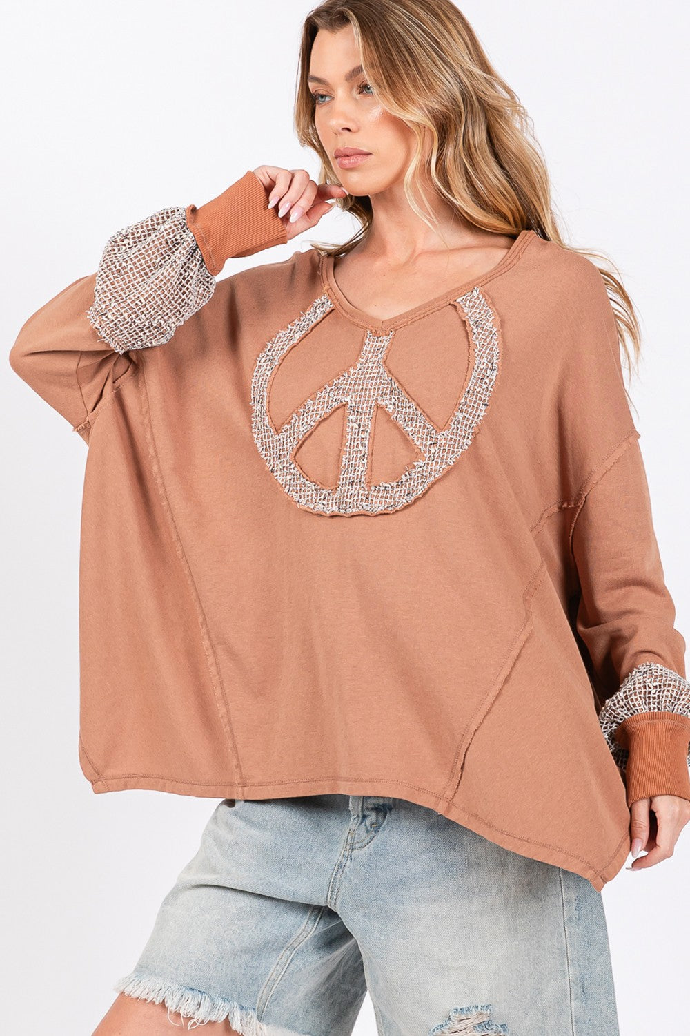 SAGE + FIG Peace Sign Mineral Wash Terry Top