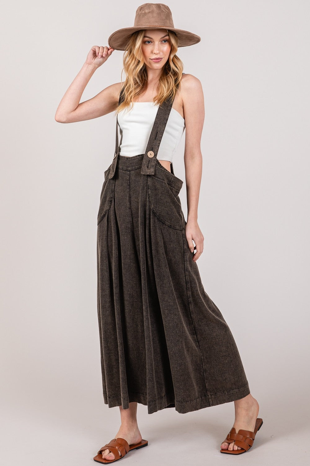 Full Size Wide Strap Wide Leg Overalls