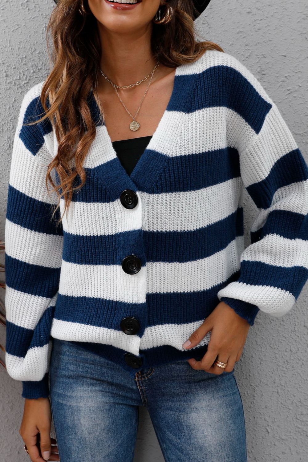 Striped Button Up Long Sleeve Sweater