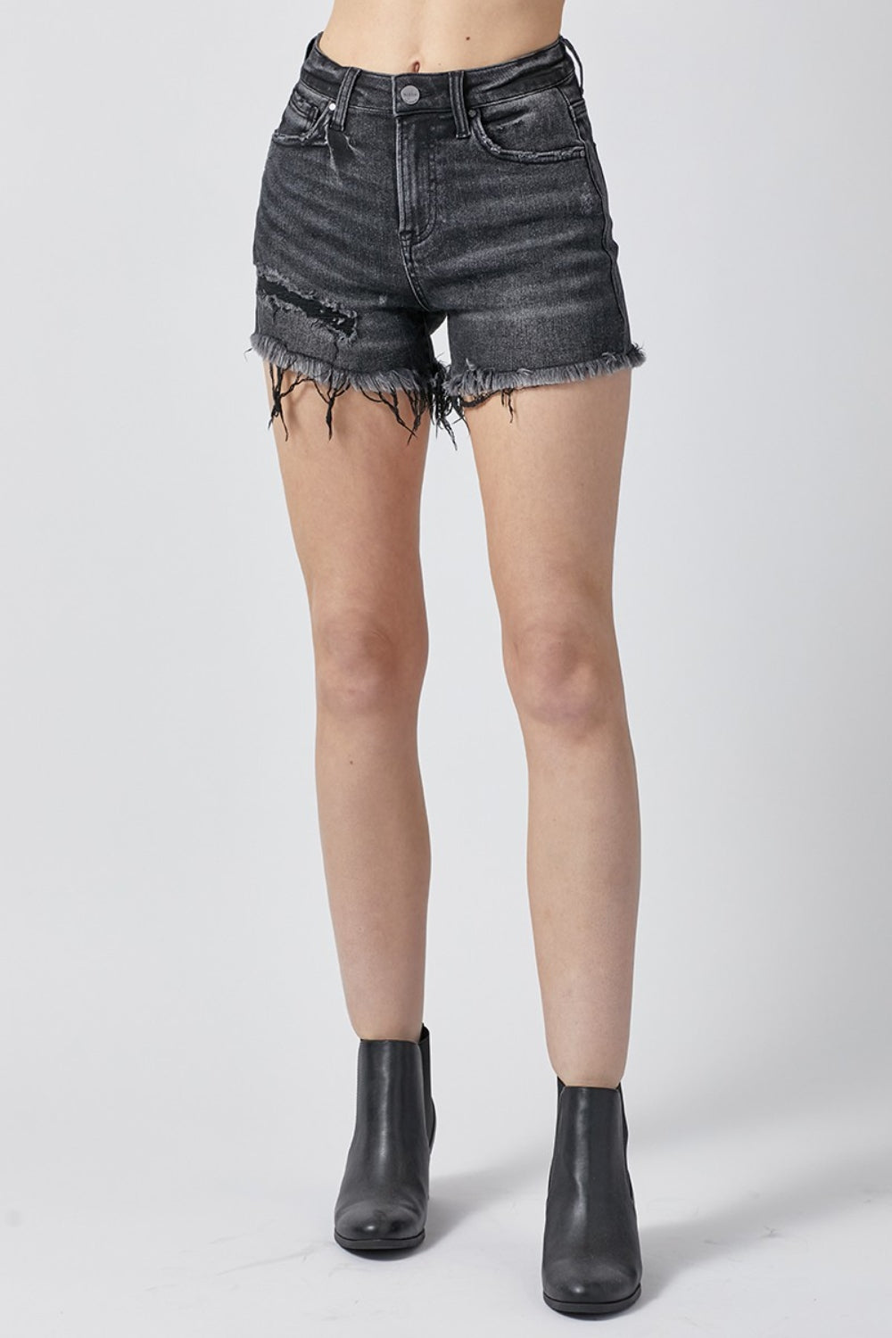 Raw Hem Denim Shorts with Pockets