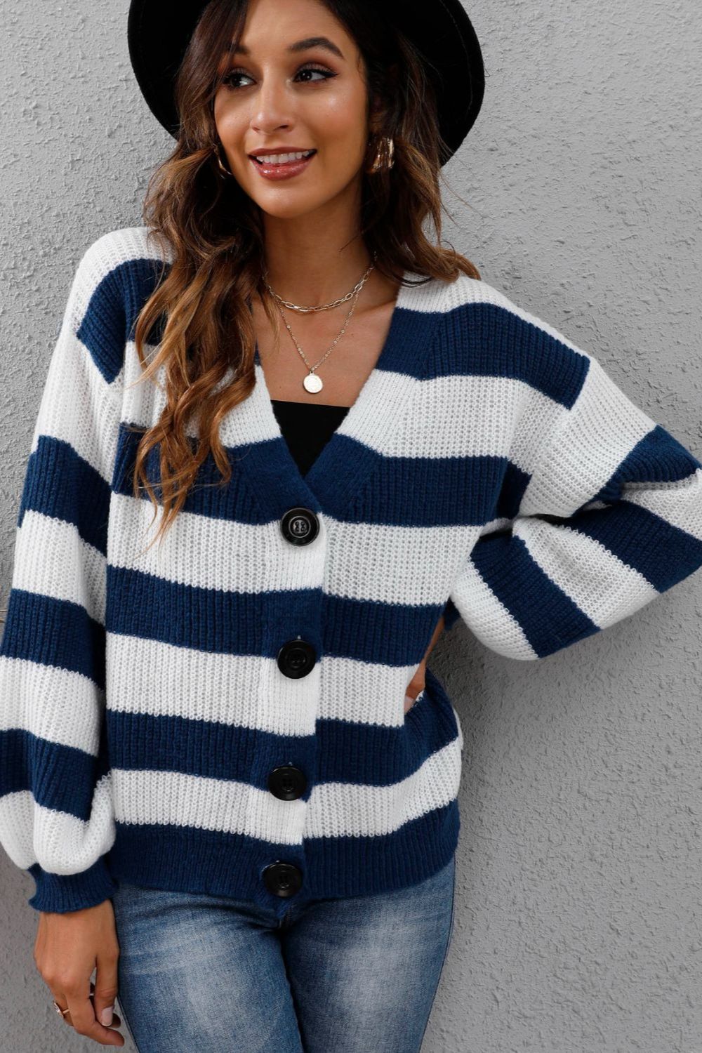 Striped Button Up Long Sleeve Sweater