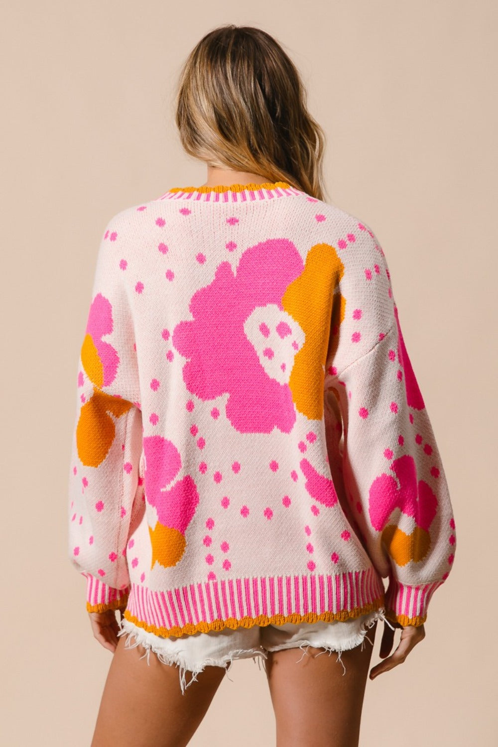 Flower Pattern Contrast Sweater