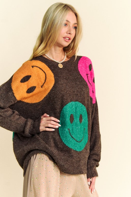 Contrast Smile Round Neck Oversize Sweater