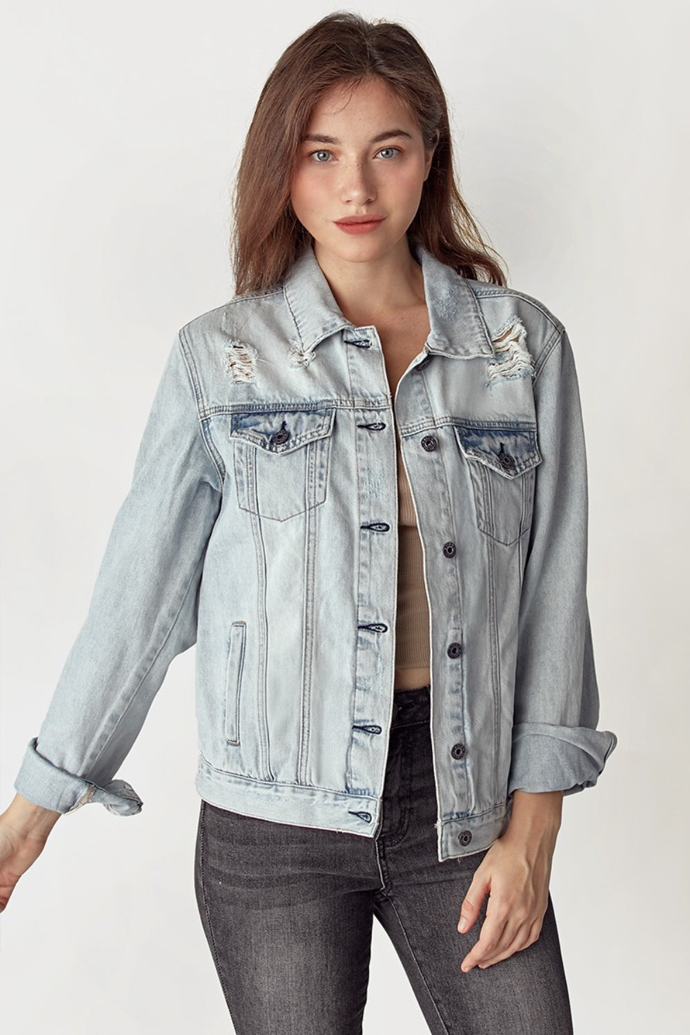 Distressed Button Up Jacket