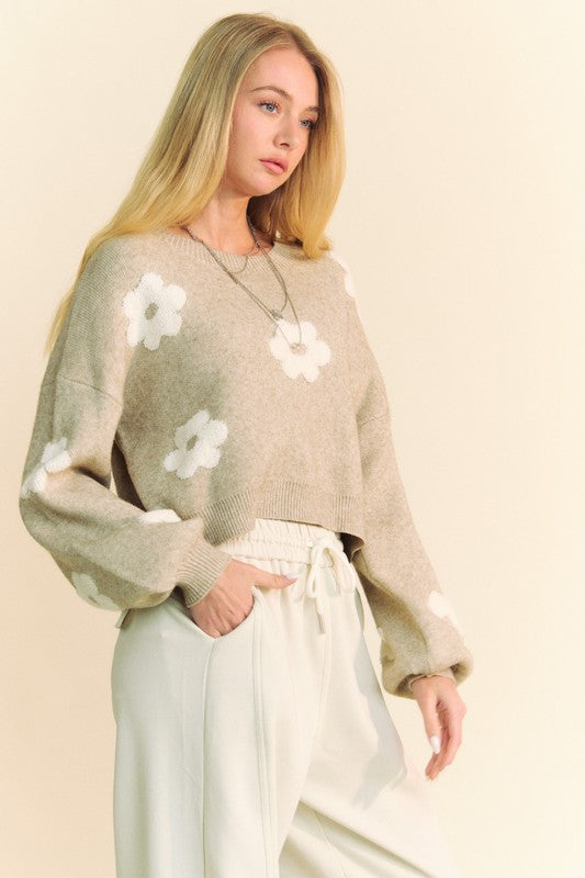 Floral Drop Shoulder Cropped Sweater